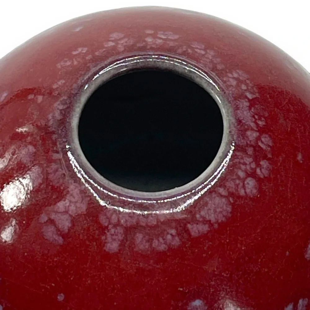 Japanese Vintage Small Round Red with Periwinkle Speckles Bud Vase 3